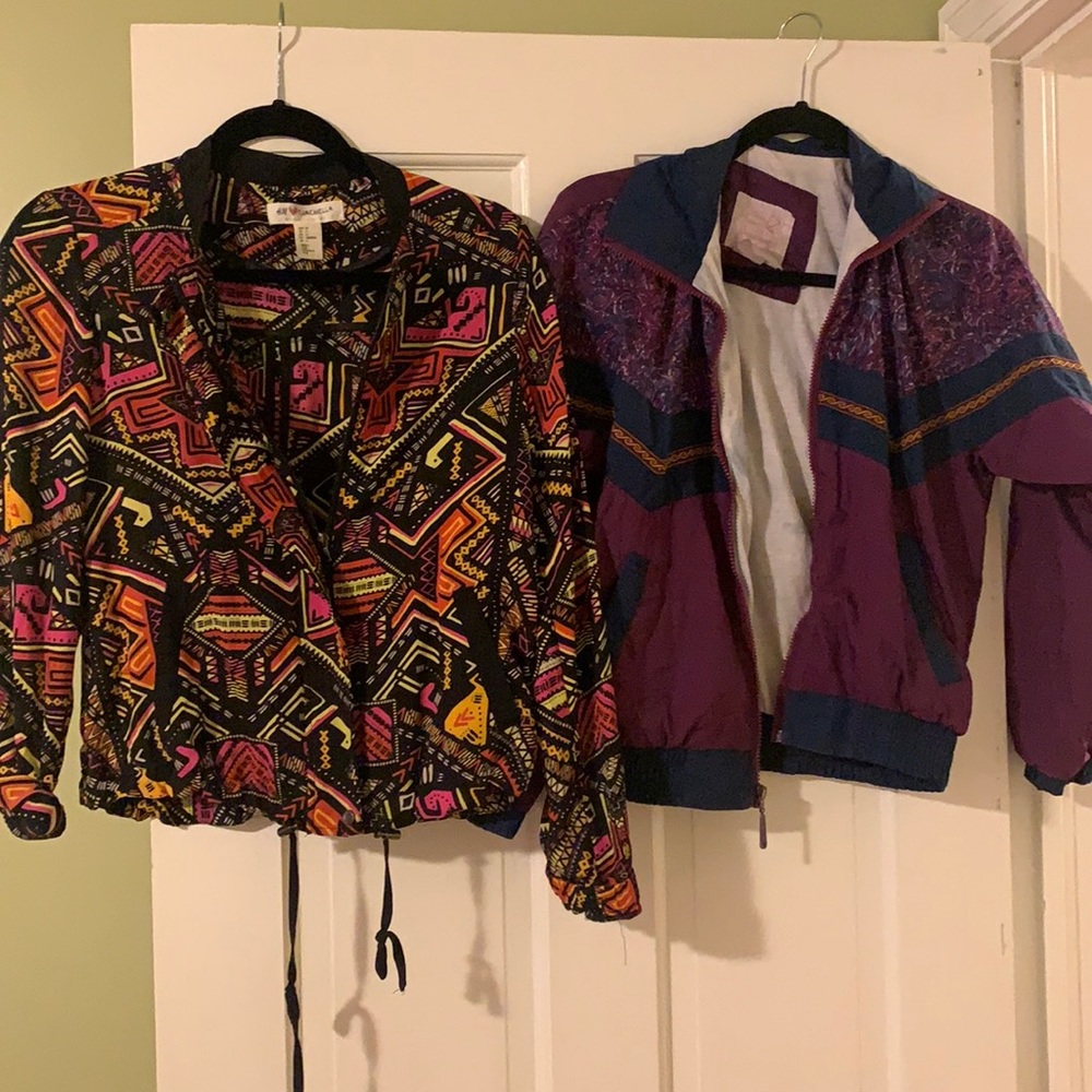 80s Multicolor Patterned Cropped Windbreaker Jack… - image 1